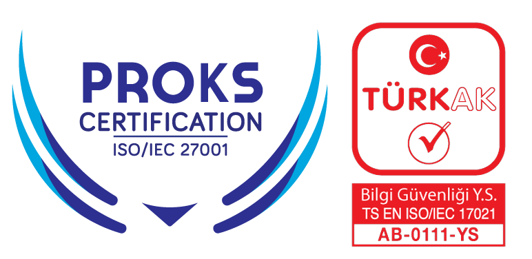 Proks Certification ISO/IEC 27001 ve TÜRKAK akreditasyon logosu (AB-0111-YS)