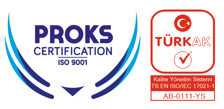 Proks Certification ISO 9001 ve TÜRKAK akreditasyon logosu (AB-0111-YS)